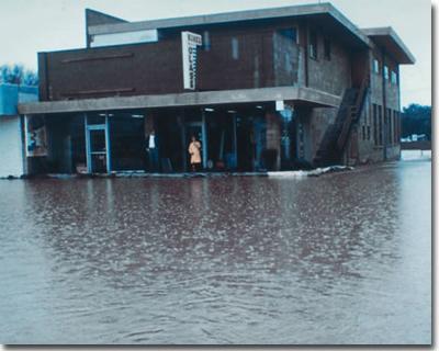 Flooding of the Brockton Arcade area of Riverside in February 1969.
