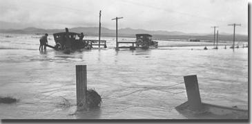 San Jacinto River flood waters inundated Perris, California in the devastating 1927 flood.